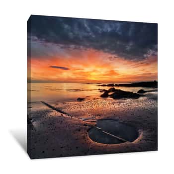 Image of Orange Sunset Beach Canvas Print