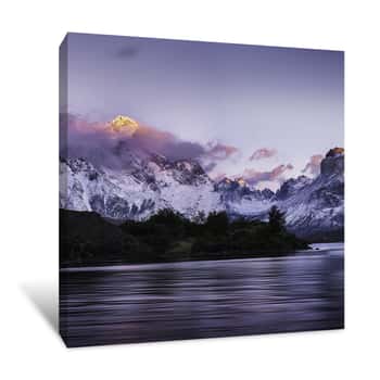 Image of Snow Covered Mountains Over A Lake Canvas Print