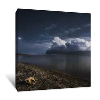 Image of Skull Beach with Stormy Weather at Night Canvas Print