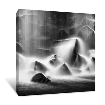 Image of Black and White Waterfall Over The Rocks Canvas Print