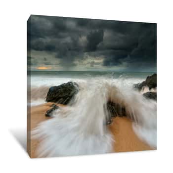 Image of Rushing Waves Over The Rocks Canvas Print