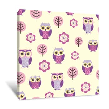 Image of Flowers And Owls Wallpaper Canvas Print