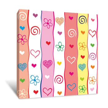 Image of Floral Hearts Striped Wallpaper Canvas Print