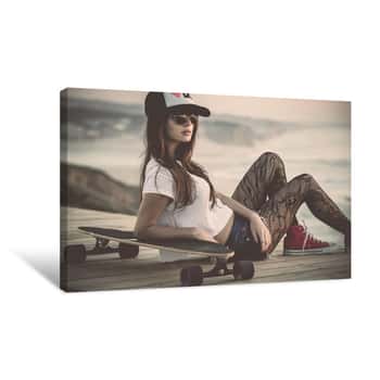 Image of Girl With Skateboard Canvas Print