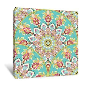Image of Oriental Floral Pattern Wallpaper Canvas Print
