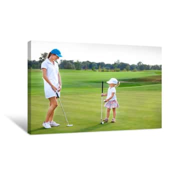 Image of Mother and Daughter Golfing Canvas Print