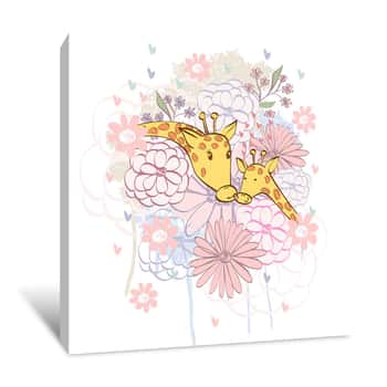 Image of Girl\'s Floral Giraffes Canvas Print