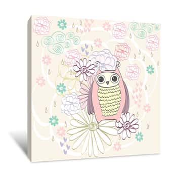 Image of Girl\'s Floral Owl Canvas Print