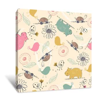 Image of Dainty Animals Pattern Wallpaper Canvas Print