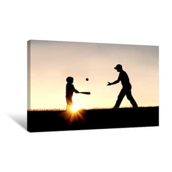Image of Father and Son Baseball Catch Canvas Print