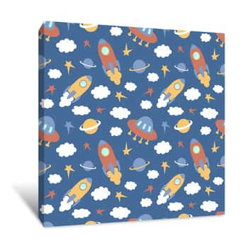 Image of Space Rockets Pattern Wallpaper Canvas Print