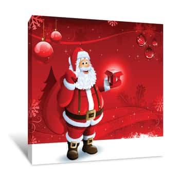 Image of Santa And A Glowing Christmas Gift Canvas Print