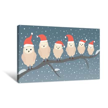 Image of Owls on Christmas Tree Canvas Print