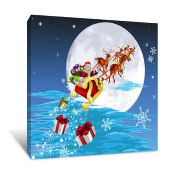 Image of Santa Delivering Gifts Canvas Print