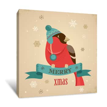Image of Christmas Bird With Beanie Canvas Print