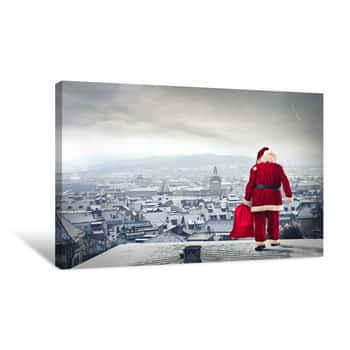 Image of Santa Standing Over The City Canvas Print