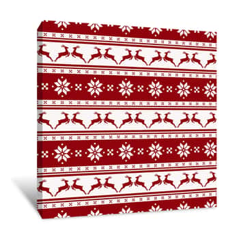Image of Red And White Christmas Pattern Wallpaper Canvas Print