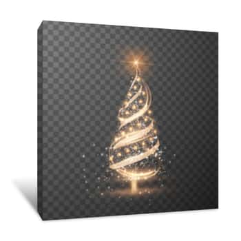 Image of Merry Christmas Transparent Shiny Tree Silhouette On Checkered Background Canvas Print