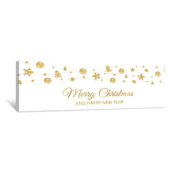Image of Merry Christmas Banner With Gold Decoration On White Background Canvas Print