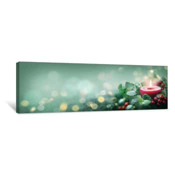 Image of Burning Advent Candle  -  Abstract Christmas Background Canvas Print