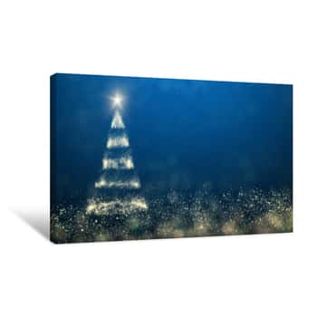 Image of Golden Lights With Christmas Tree On Blue Background,bright Decoration For Merry Xmas Greeting Message Elegant Holiday Season Christmas Card Copy Type Space For Text Or Logo Canvas Print