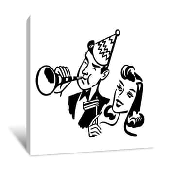 Image of Cartoon New Year\'s Couple Canvas Print