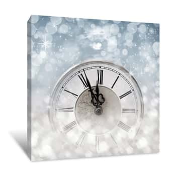 Image of New Year Background With Clock And Five Minute To Twelve With Sprinkles And Bokeh Canvas Print