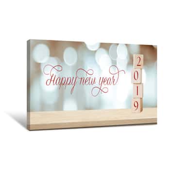 Image of New Year New Beginnings, 2019 Positive Quotation On Blur Abstract Background, New Year Greeting Card Banner Canvas Print