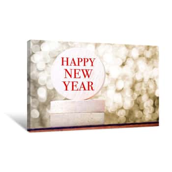 Image of Happy New Year On Round Wood Tag With Golden Bokeh Background,ho Canvas Print