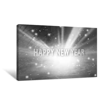 Image of Lovely Happy New Year Written On Silver Shiny Grunge Background  Cute Happy New Year Greeting Card Illustration Background Canvas Print