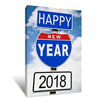 Image of Hapy New Year 2018 Written On American Roadsign Canvas Print