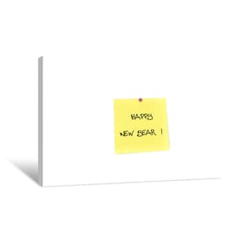 Image of Yellow Post It Notes With Pin : Happy New Year Canvas Print