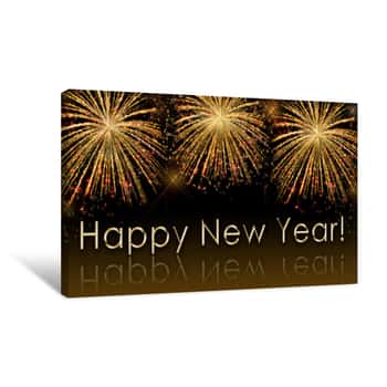 Image of Text Happy New Year On The Background Of Fireworks Canvas Print