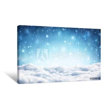 Image of Snowy Christmas Background - Snowfall In Winter Canvas Print