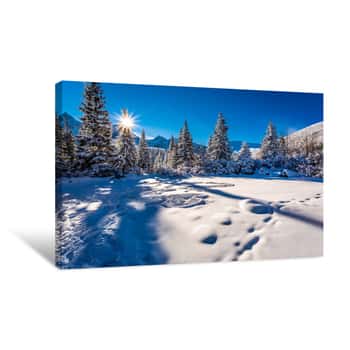 Image of Cold Winter Sunrise In The Mountains Canvas Print