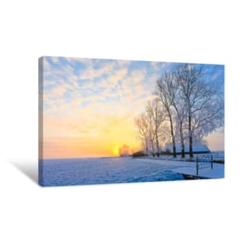 Image of Winter Landscape At Sunset Canvas Print