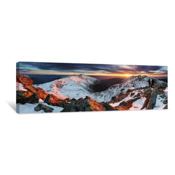 Image of Majestic Sunset In Winter Mountains Landscape Canvas Print