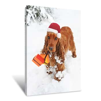 Image of Dog In A Santa Hat Canvas Print