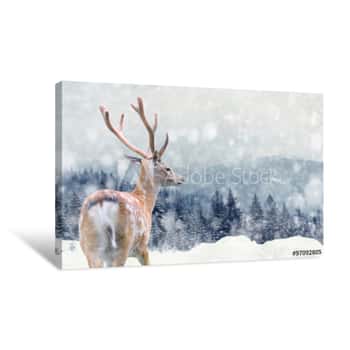 Image of Deer On Winter Background Canvas Print