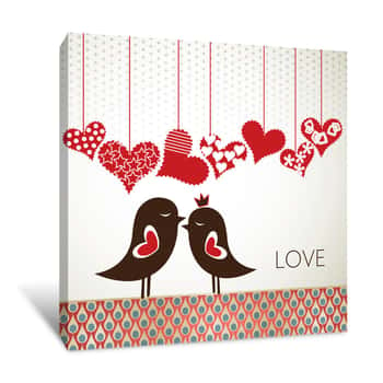 Image of Hanging Hearts And Love Birds Canvas Print