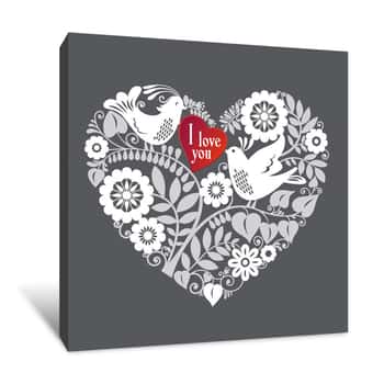 Image of Lovebird Lace Heart Canvas Print