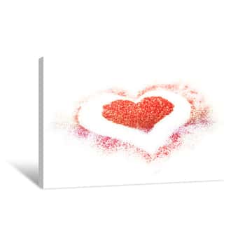 Image of Red Glitter Heart On A White Background For Valentines Day Canvas Print