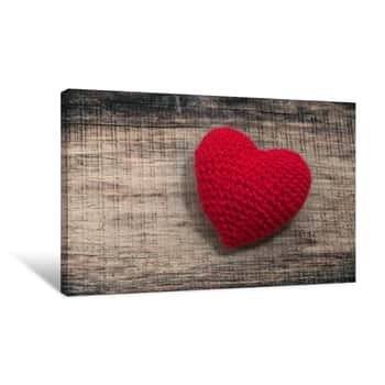 Image of Love Heart On Wooden Texture Background, Valentines Day Card Concept Canvas Print