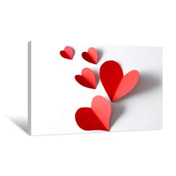Image of Beautiful Paper Hearts On White Paper Background, Close-up Canvas Print