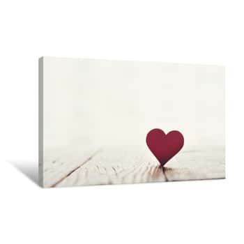 Image of Valentine Day Card - Red Heart On A Wooden Texture Canvas Print