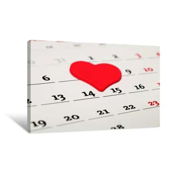Image of Saint Valentine\'s Day  Date February 14 Marked In The Calendar Symbol Of The Red Heart Canvas Print