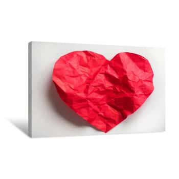 Image of Wrinkled Red Heart Made Of Paper On White Background  The Symbol Of A Broken Heart Canvas Print