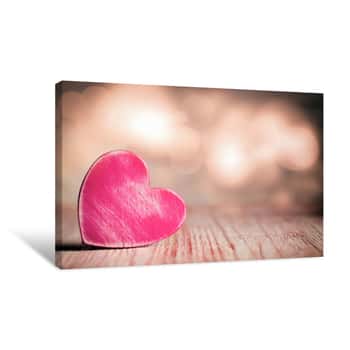 Image of Valentines Day  Red Heart On Wooden Background  Copy Space Canvas Print