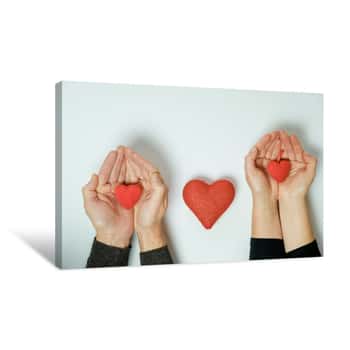 Image of Two Hands With A Heart On A White Background  Valentine\'s Day Canvas Print