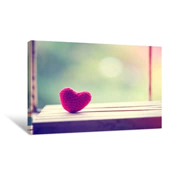 Image of Vintage Red Heart On Nature Background, Valentine Concept Canvas Print